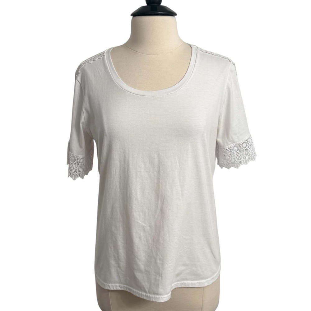 Chances‎ R Women's Lace Short Sleeve, Scoop Neck Cotton Top, White, Size M